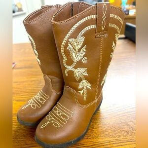 Kensie Girl Brown Kids Boots with Cream Embroidery